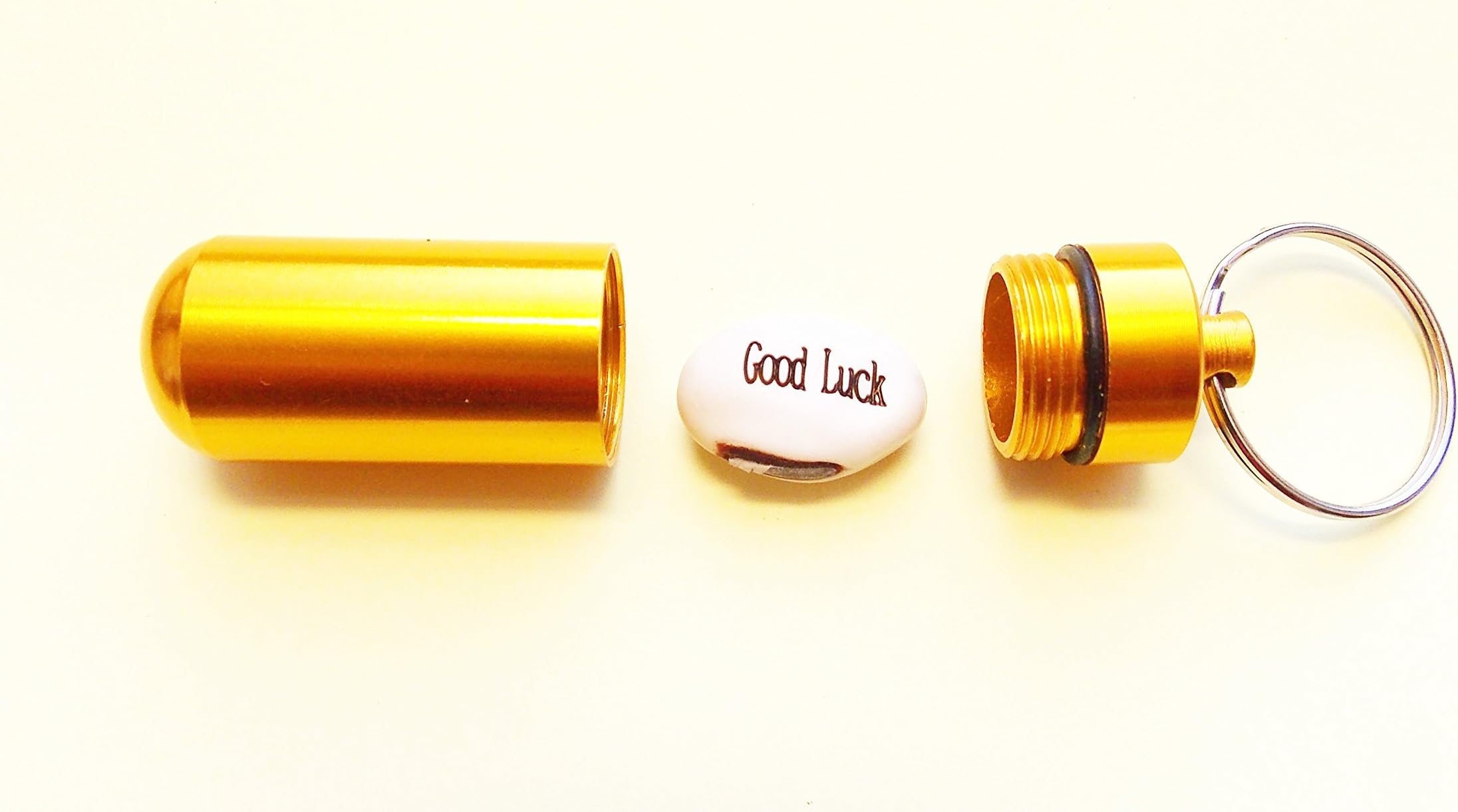 Magic Message Bean GOOD LUCK in GOLDEN Capsule Waterproof Key ring/Xmas Funny Party Gift/Stocking Filler/Valentines/Cash pill money box/Seed/Novelty