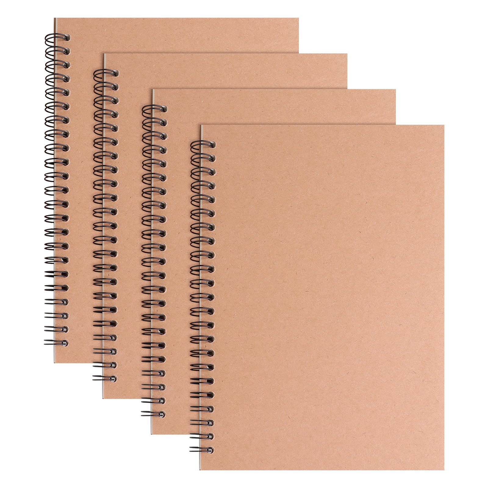 ABCDPP 4 Packs Spiral Notepad A5, A5 Notebook, 100 Pages/50 Sheets Kraft Cover Wirebound Notebooks Bulk Journals, 14 CM * 21 CM