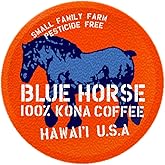 Blue Horse 100% Kona Coffee Pods, Medium Roast, 10ct Single Serve, Compatible with K Cups 2.0, Farm Fresh, Authentic Arabica Beans from Hawaii&rsquo;s Big Island with a Smooth, Rich Flavor