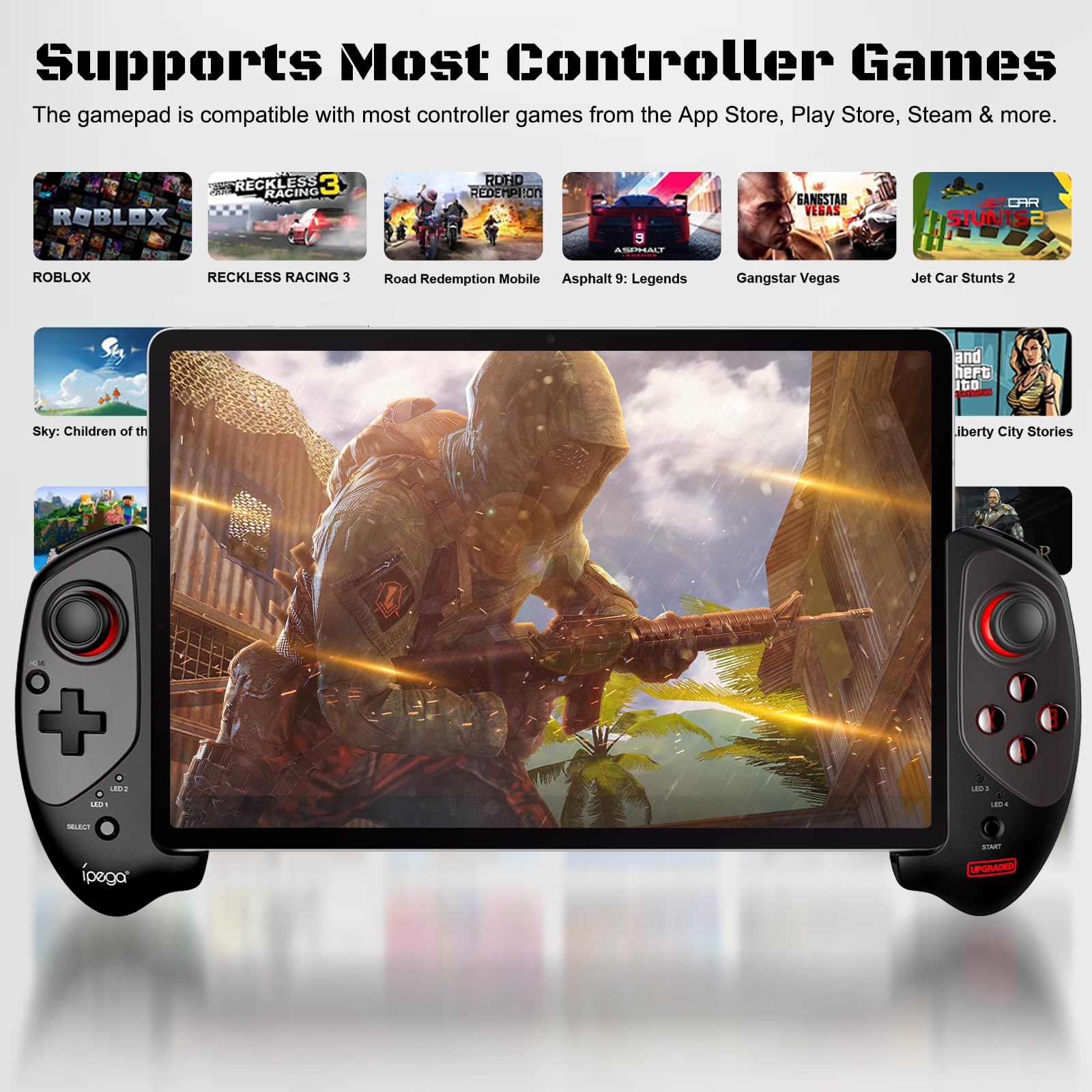 Joso Wireless Controller for iPad & Tablet, Compatible with iPhone & Android Phone, Bluetooth Game Controller with Clamp Lockable iPad/Tablet, Play COD Mobile, Genshin Impact, Cloud Gaming