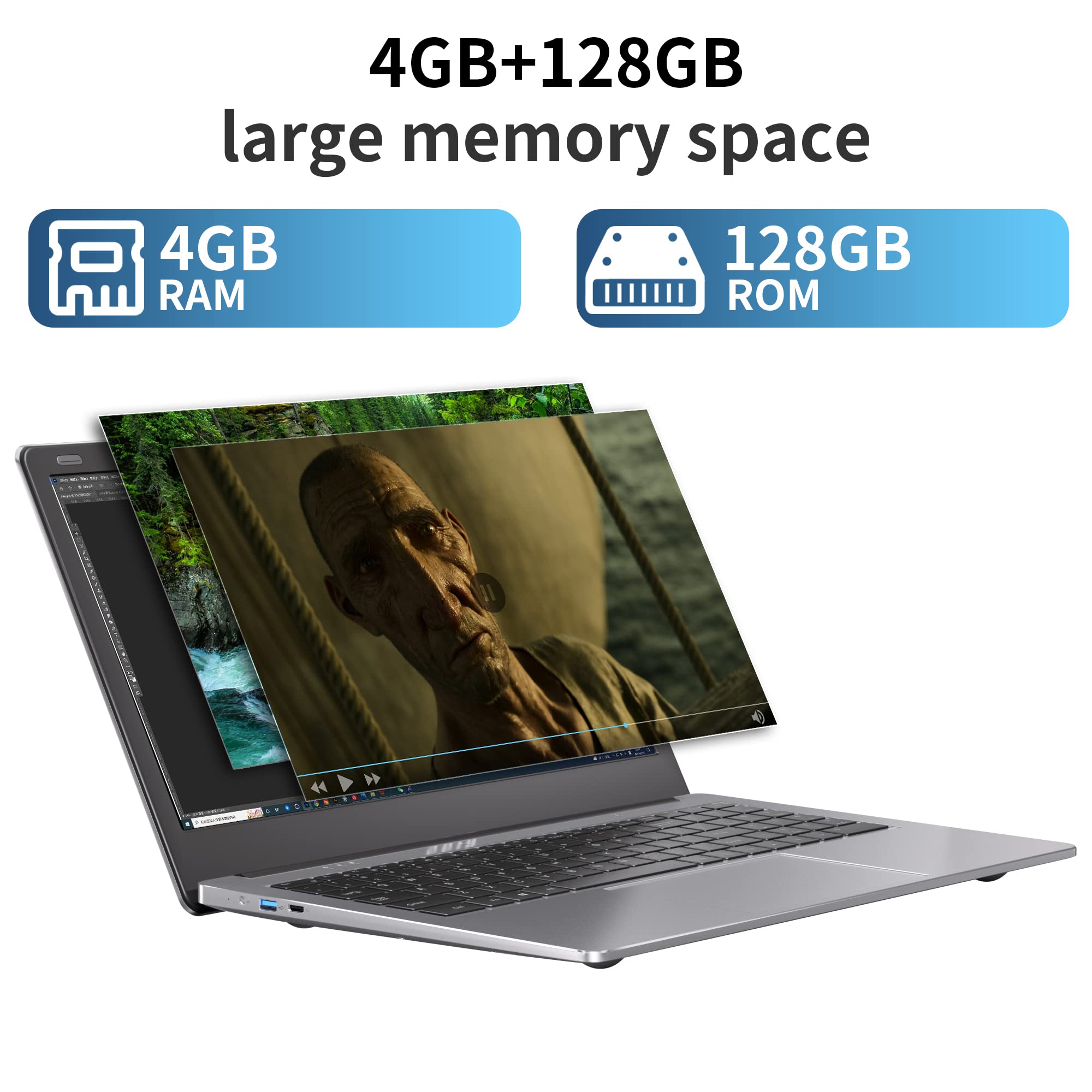 SGIN Laptop 4GB DDR4 128GB SSD, 15.6 Inch Laptops Computer with Intel Celeron Quad Core Processor (up to 2.5 GHz), Intel UHD Graphics 600, Mini HDMI, WiFi, Webcam, USB3.0, Bluetooth 4.2