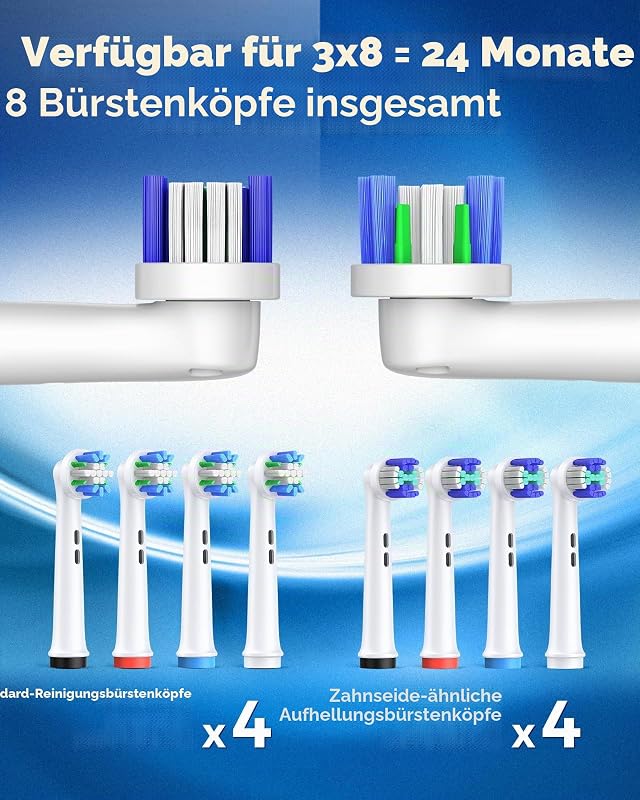 Rotierende elektrische Zahnbürste mit 8 Bürstenköpfen 2 Type Deepblue