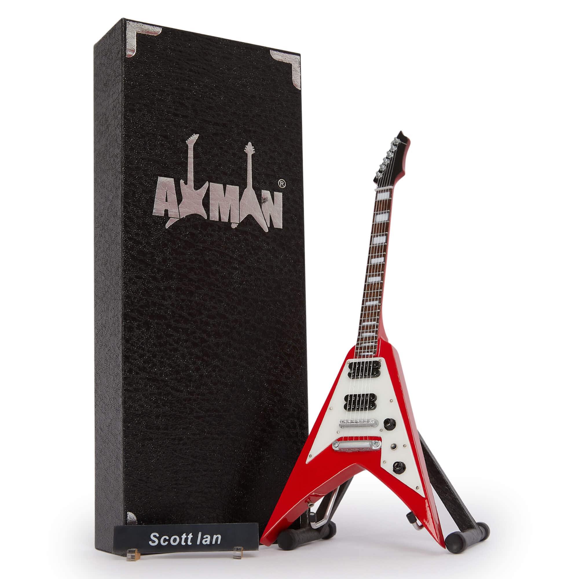 Scott Ian - Miniature Guitar Replica - Music Gifts - Handmade Ornamental 1/4 Scale - Includes a Display Box, Name Tag and Miniature Guitar Stand