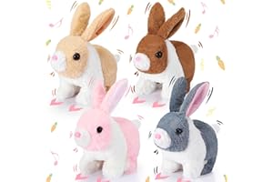 Halloscume 4 Pcs Easter Interactive Bunny Toys for Kids 7" Realistic Hopping Rabbit Plush Stuffed Electronic Walking Barking and Wagging Tail Bunny Toys for Birthday Easter Gift(Short Hair Rabbit)