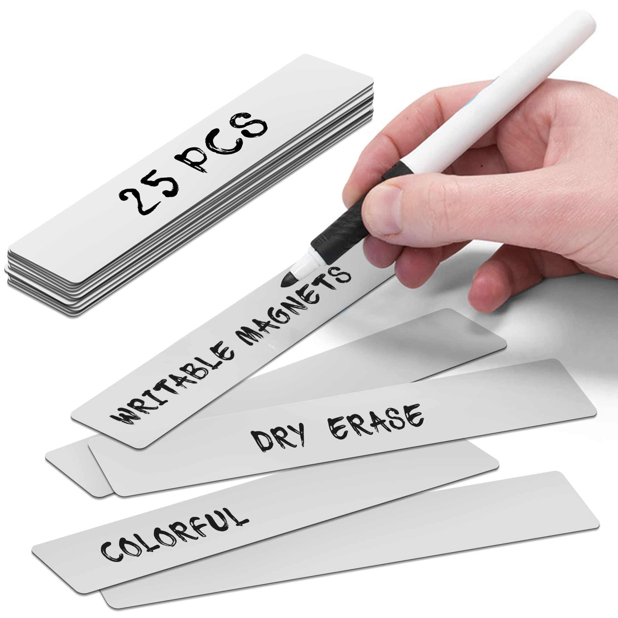 Magnetic Notes or Magnetic Sticky Notes 6 x 1 Inch - Grey - Set of 25 Magnets - Dry Erase - Write, Clean and Reuse