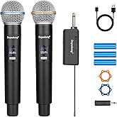 Depusheng Wireless Microphone,Rechargeable Microphone,Handheld Dynamic Wireless Mic for Karaoke Singing, Wedding, DJ, Party, Speech, Church, Class Use,PA System,200ft,Gray (R2 US-2)