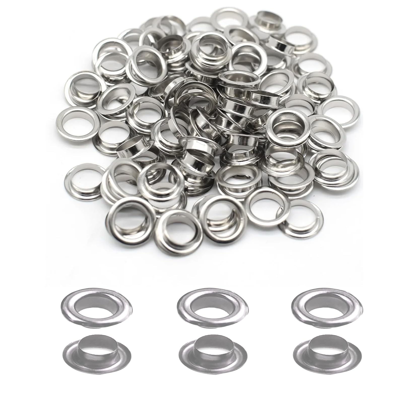 50 Sets Eyelets Grommets, 6mm Hole Silver Metal Eyelets Washers Kits for Craft Canvas, Leather, Curtains, Fabric