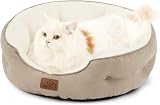 Bedsure Cat Bed Indoor Round 51x48x15cm Reversible Cushion Camel