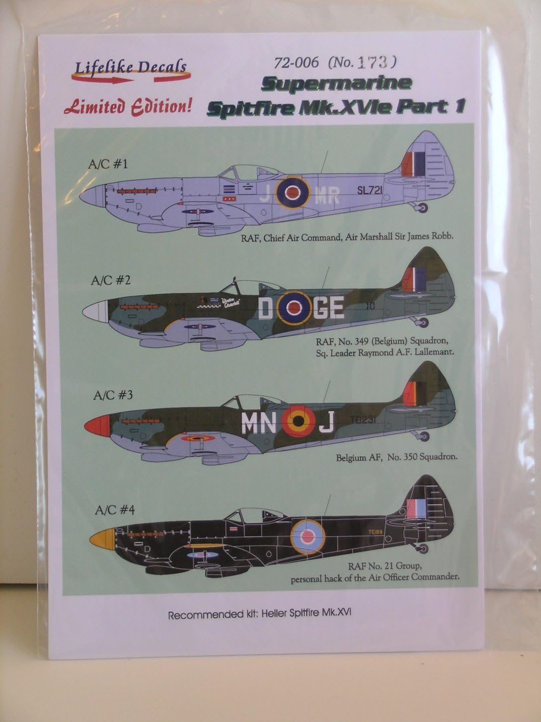 Lifelike Decals 1/72 Scale "Supermarine Spitfire Mk.XVIe" Part 1