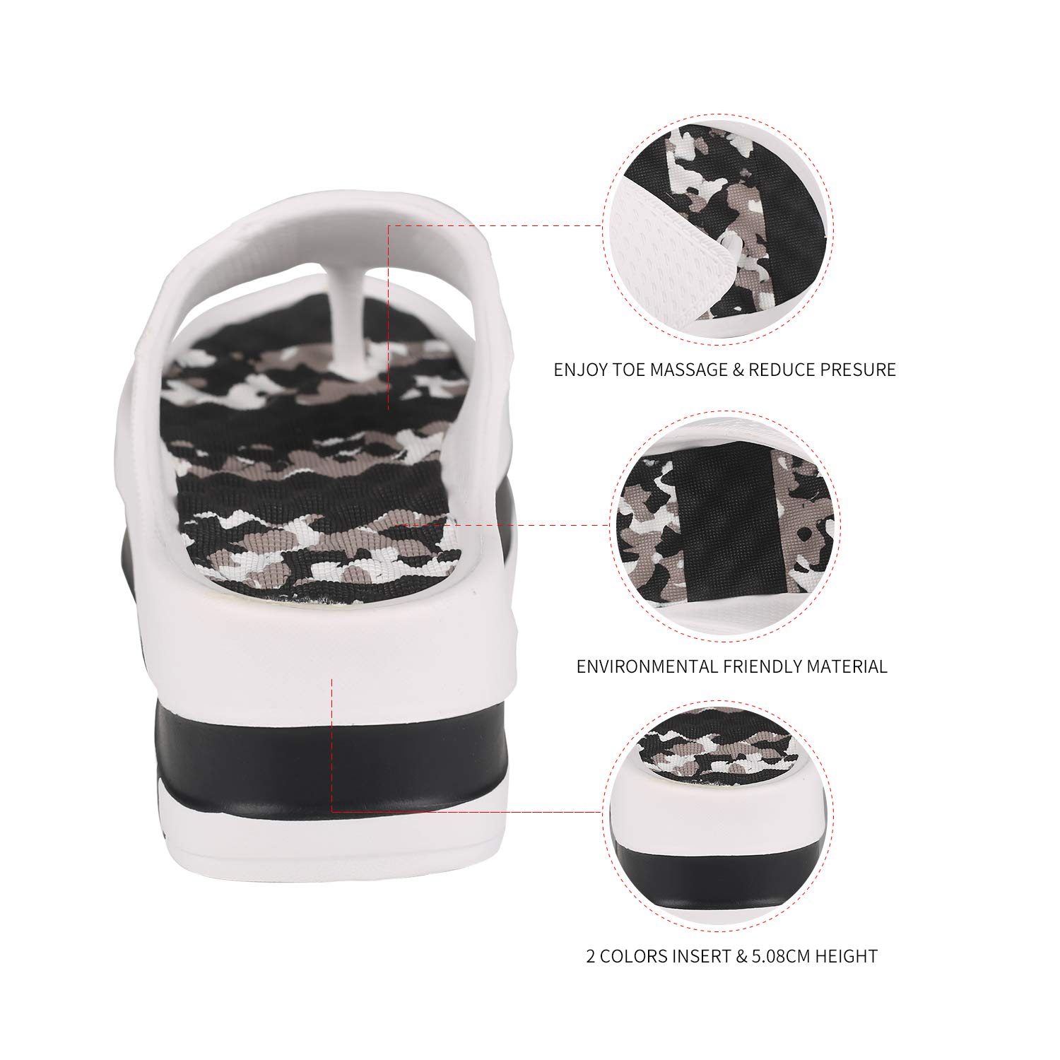 Fashion-zone Womens Lightweight High Heel Flip Flops-Comfortable Wedge Sandals-Summer High Wedge Flip Flops for Beach,Pool (8-8.5 M US, White)