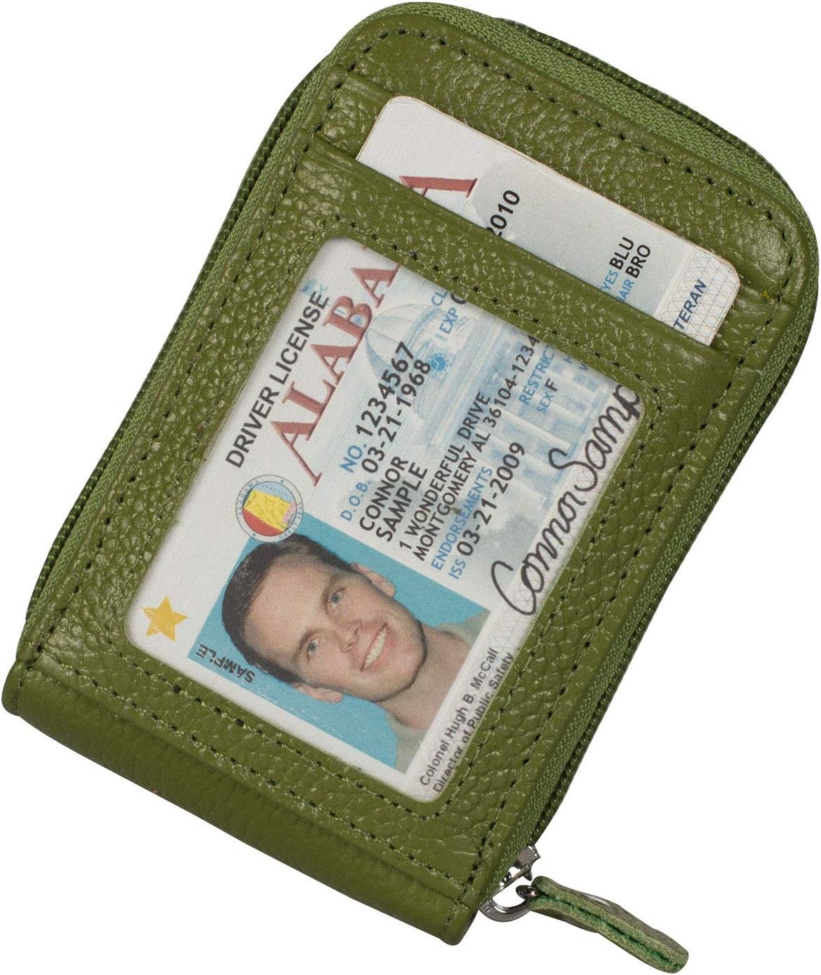 NoedyRFID Blocking Credit Card Case Organizer Genuine Leather Zip-Around Security Wallet Green
