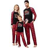 MISSKY Family Christmas Pajamas Matching Sets Xmas Matching Pjs for Women Adults Holiday Home Xmas Family Sleepwear Set for Couples