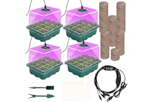 NNG 4 Pack Seed Starter Tray Kit with 50 Peat Pellets,Plant Germination Trays with Grow Lights and Dome,Seed Germination Trays with Timing Controller Soil Pods for Starting Seeds