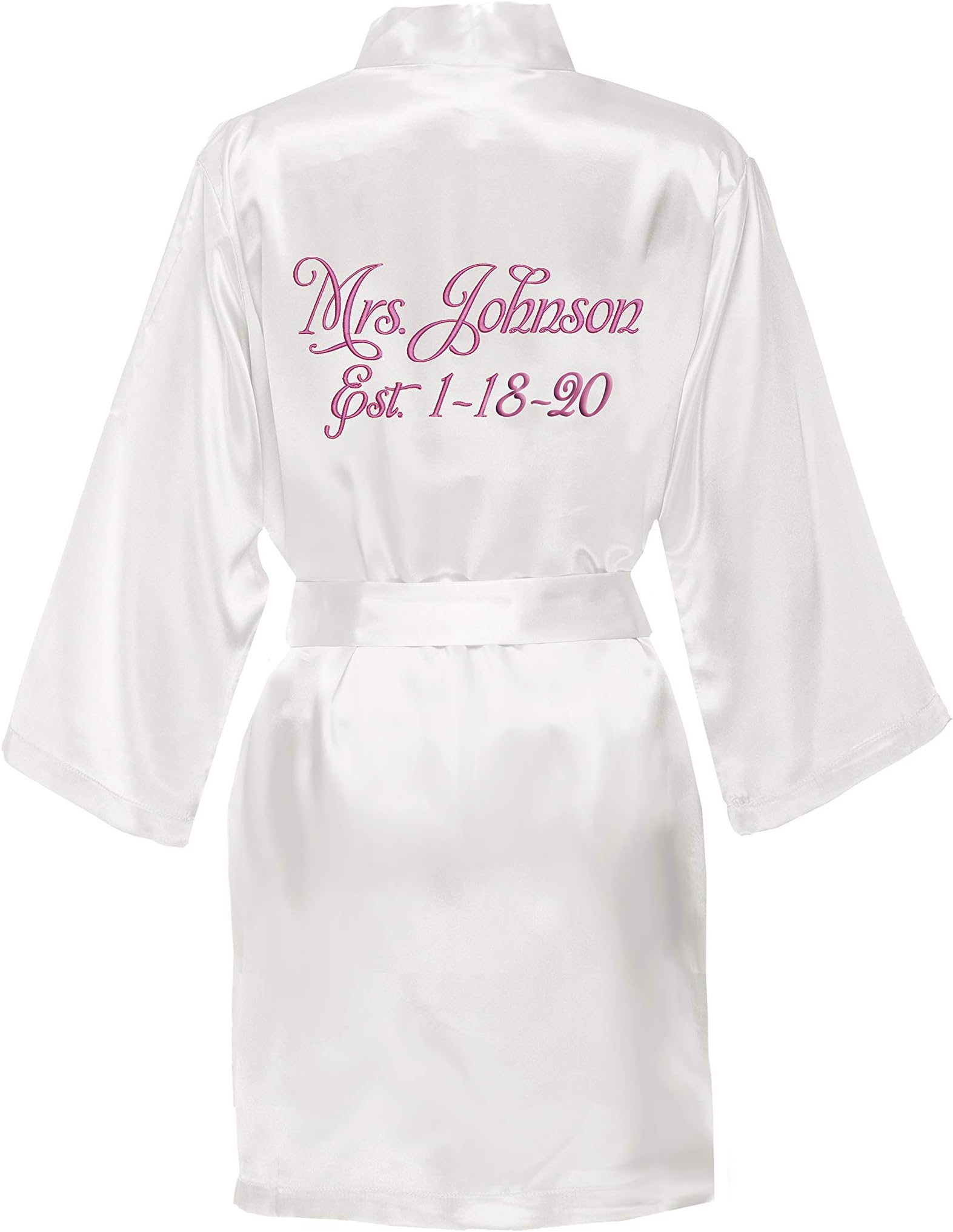 Personalized Mrs. Satin Bridal Robe with Name and Title - White