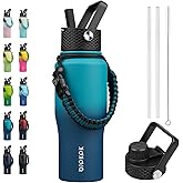 BJPKPK Insulated Water Bottles with Straw Lid, 23oz Metal Water Bottle with 2 lids & Paracord Strap, Double Wall Stainless Steel Vacuum Tumblers, Cups, Mugs, Thermo for Hot& Cold Drinks, Sea