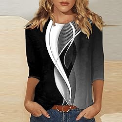 slqdgmryz 3/4 Sleeve Tops for Women Summer Striped