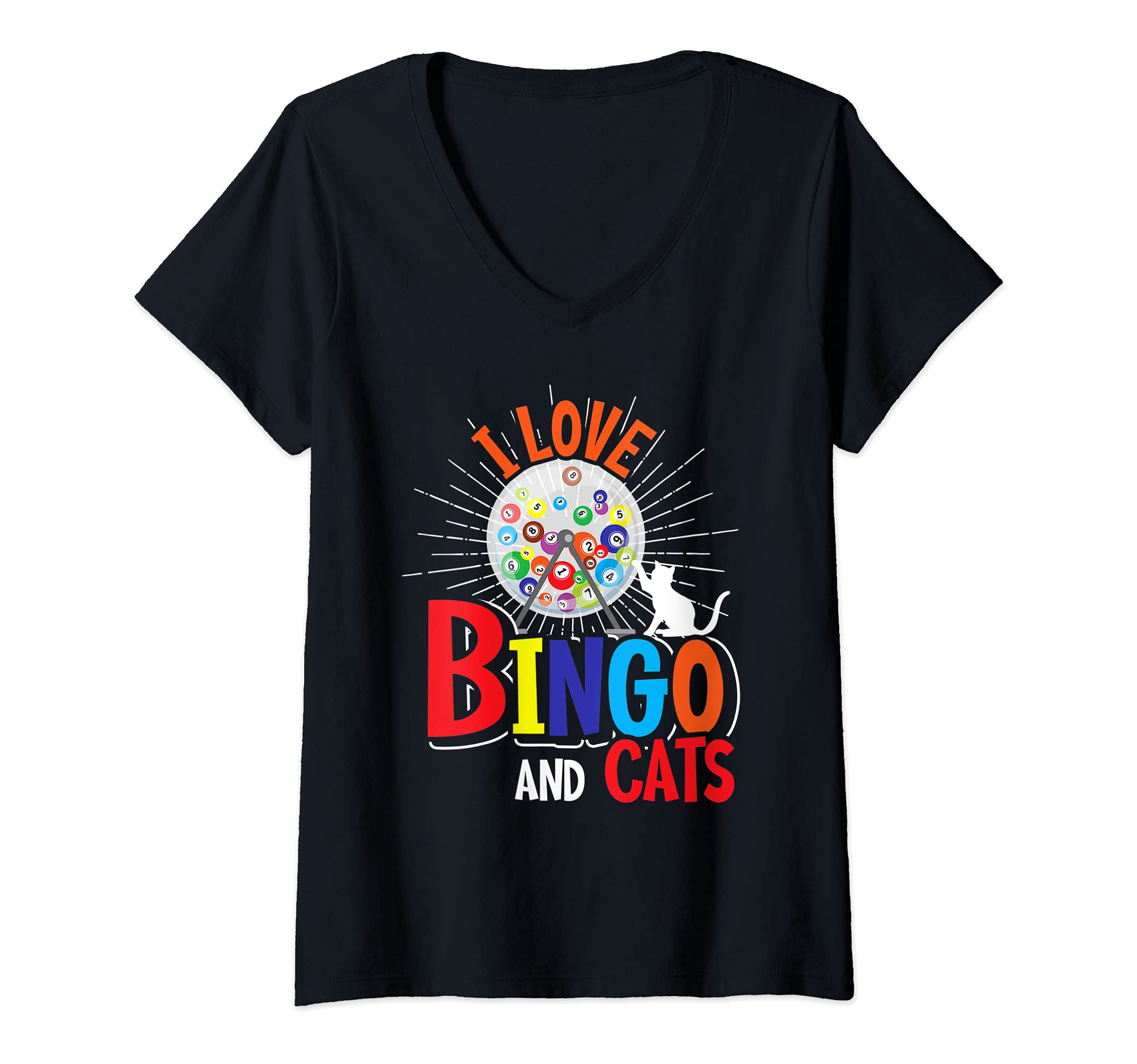 Womens Cute Animal Lover Cat Parent Bingo Player Gift Bingo V-Neck T-Shirt