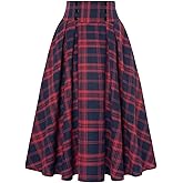 Belle Poque Plaid Skirts for Women High Waisted Midi Skirt A-line Pleated Fall Skirts 2025