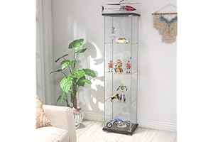 nifoti 4-Shelf Glass Display Cabinet,Floor Standing Glass Curio Cabinets Bookshelf with Door,Toys Display Display Case Trophy Case,for Living Room,Kitchen,Bedroom,Exhibition Hall(Black)