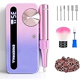 ENGERWALL Rechargeable Nail Drill 35,000 RPM, Portable Cordless Electric Nail File for Acrylic, Gel Nails, Polishing & Removal, with Nail Drill Bits Kit for Manicure & Pedicure, Pink-Blue