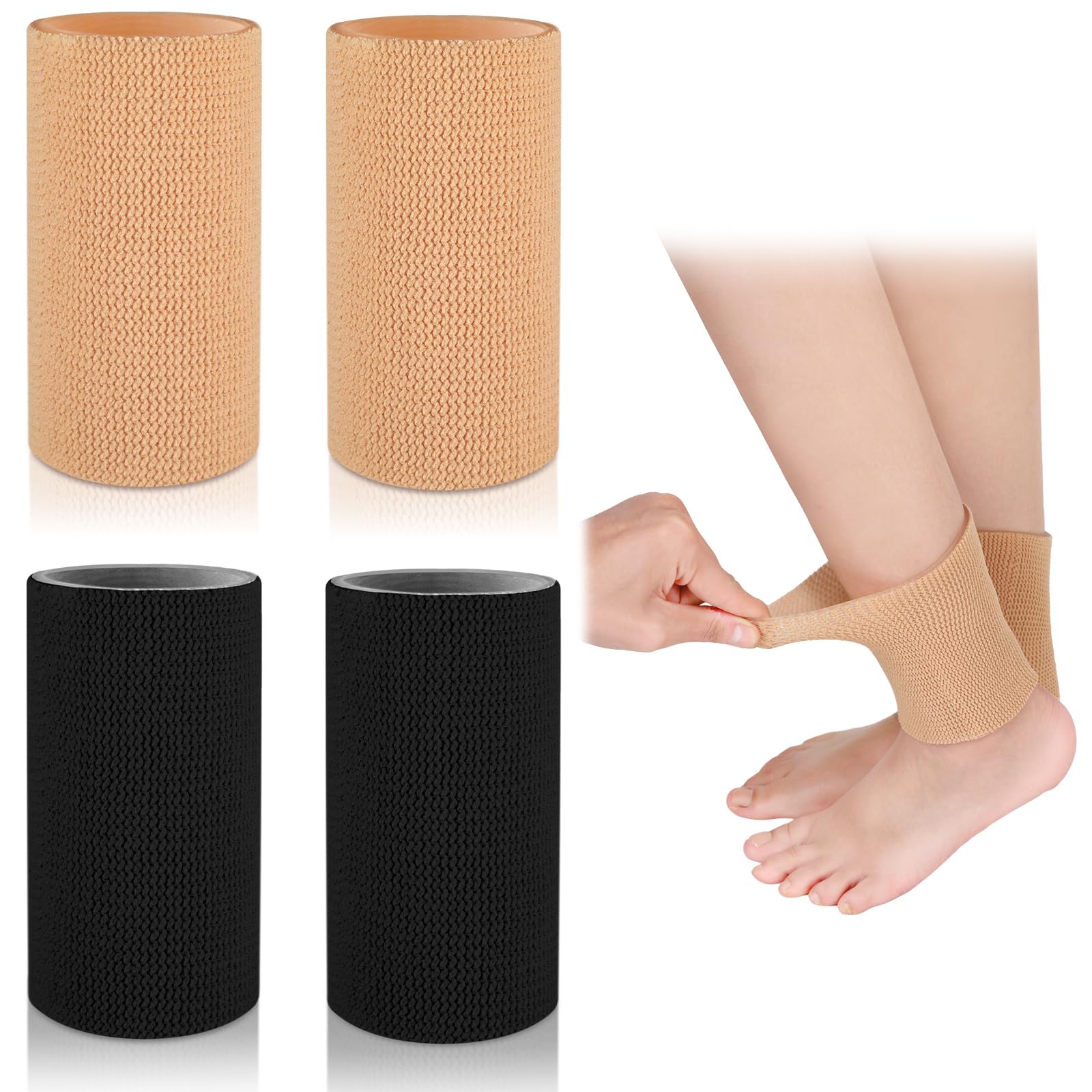 Photo 1 of Suhine 4 Pcs Ankle Sleeve Ankle Gel Sleeves Ice Skate Guards Padded Protector Moisturizing Gel Socks Pad Ice Skating Protection for Riding Ski Foot(Beige and Black) 
