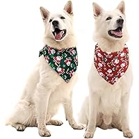 Kuoser 2 Pack Christmas Dog Bandanas, Santa Claus Print Dogs Bandana for Boys and Girls, Pet Reversible Triangle Bibs Dog Sca