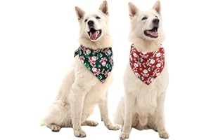 Kuoser 2 Pack Christmas Dog Bandanas, Santa Claus Print Dogs Bandana for Boys and Girls, Pet Reversible Triangle Bibs Dog Sca
