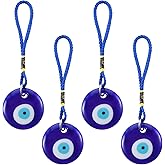 YBEATY 4 Pcs Blue Evil Eye Glass Hanging Pendant Car Rearview Evil Eye Charm Ornament Turkish Greek Amulet Wall Decor Accessories for Good Luck Protection Energy Wedding Party Christmas Home (Round)