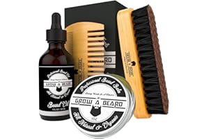 GROW ALPHA BEARD Beard Brush, Beard Comb, Beard Oil, & Beard Balm Grooming Kit for Men's Care, Travel Facial Hair Set for Growth, Styling, Shine & Softness, Great Gifts for Him