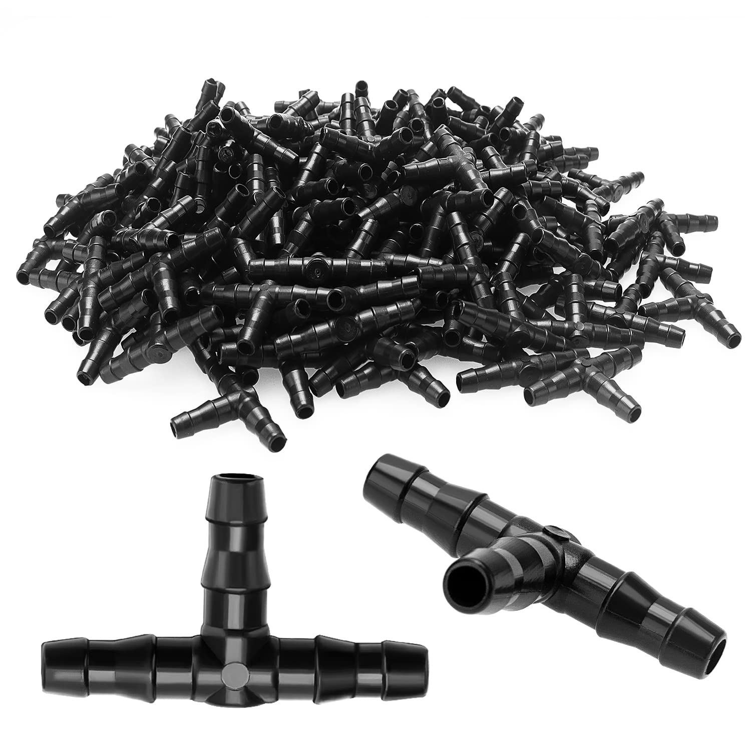 190 PCS 1/4" Plastic Barbed Tee Connector, VooGenzek Barbed Tee Fittings for 4/7mm Garden Hose, Tee Drip Irrigation Tube Joint for Watering System, for Garden, Lawn, Greenhouse — image 1