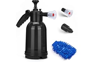 RIMBERRY 2L Foaming Pump Blaster, 68oz Car Wash Foam Cannon, Hand Pump Foam Sprayer with Two Adjustable Nozzles, Microfiber Wash Mitt, Ideal for Car Wash, Home Cleaning, Garden Watering