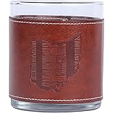 Ohio Leather Sleeve Rocks Glasses - 11 oz Double Old Fashioned Drinking Glass - Bourbon Whiskey Cup - Gifts For Men (Ohio Bourbon Barrel Stave)
