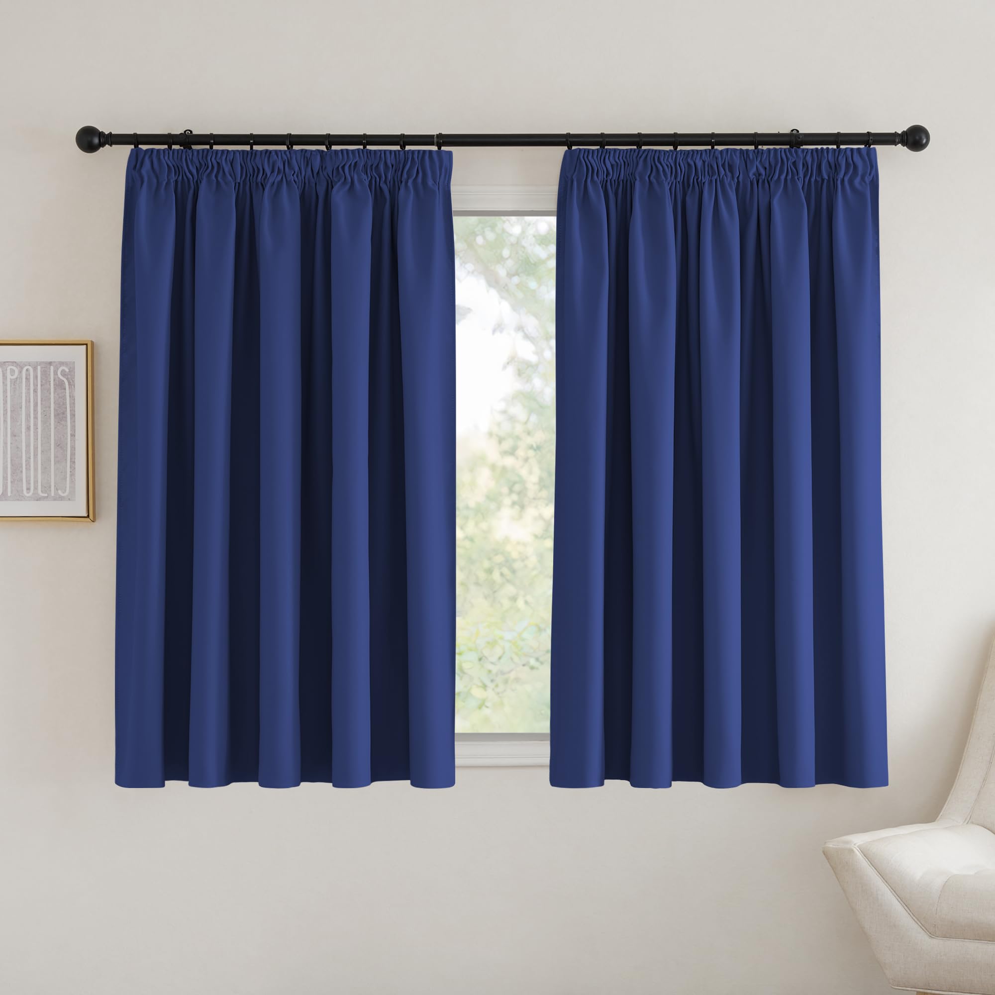 PONY DANCE Kids Pencil Pleat Thermal Blackout Curtains for Bedroom Window Treatment - Extra Wide 90x54 Inch with Hooks, 2 Panels, Blue