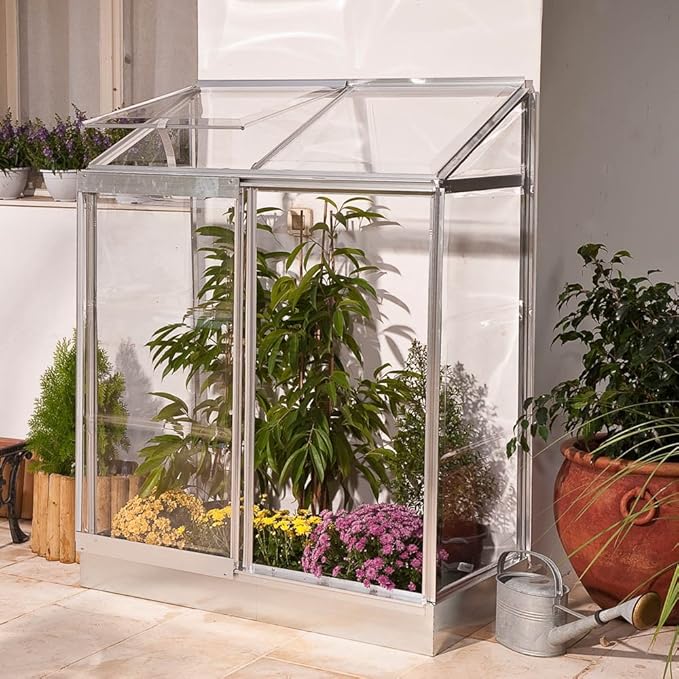 Palram 4 x 2ft Lean to Mini Greenhouse and Base Silver Amazon.co.uk