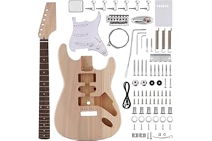 ZEFF DIY Electric Guitar Kit with Basswood Body,6 Strings Electric Guitar Kits W/Maple Neck, Rosewood Fretboard, SSS Pickups, All Accessories Included