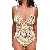 CUPSHE Women's One Piece Swimsuit V Neck Tummy Control Double Adjustable Straps Back Cutout O-Ring