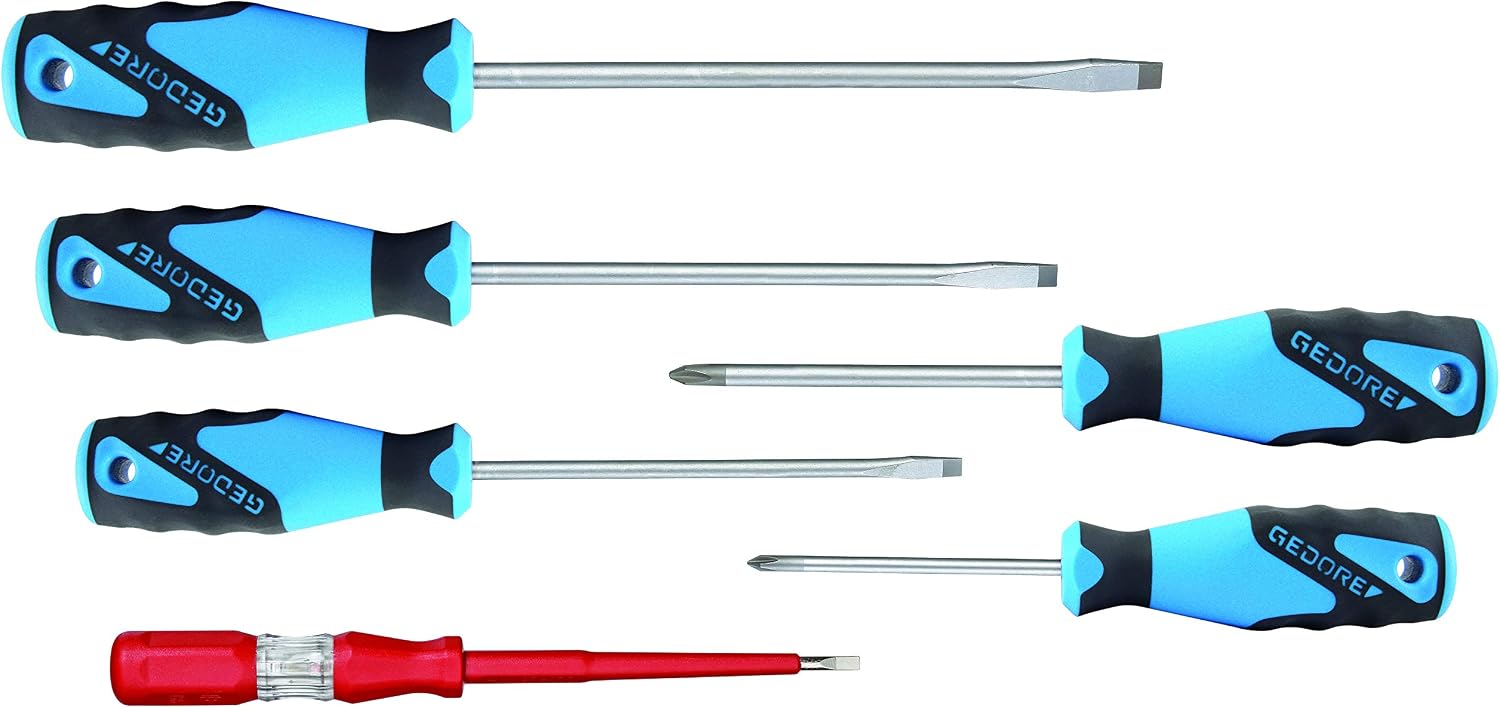 GEDORE 6-Piece Screwdriver Set including Phase Tester, Blue