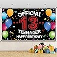 HTDZZI 13th Birthday Decoration for Boys Girls, Happy 13th Birthday Backdrop Banner, Official Teenager 13 Birthday Party Yard Sign, 13 Year Old Birthday Photo Booth Props Decor, Fabric, 6.1ft x 3.6ft