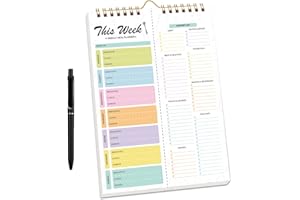 Handmade Bound Weekly Detachable Diet Plan Sheet,Meal Planning Pad and Grocery List Notepad Weekly Wall-Mounted Food Planner,