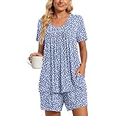 TAOHUADAO 2 Piece Women's Short Sleeve Pajama Sets, Lounge Sleepwear Ladies Pjs Sets with Pockets