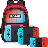 TILYTADLY School Backpack for Boys - 3pcs Gamer Boys Backpack with Lunch Box and Pencil Case for Kids Children Teens Elementary Middle School - HFHTDC Video Game Bookbag 17″ Large Capacity