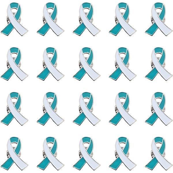 Mandujour Teal Cause Awareness Ribbon Lapel Pin Brooch - Enamel, Metal, Free Box - View #2