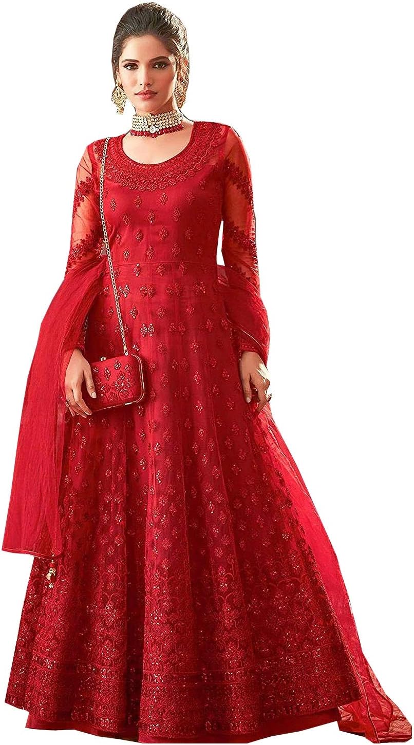 Women Net Embroidered Semi Stictehd Gown (H44_Free Size)