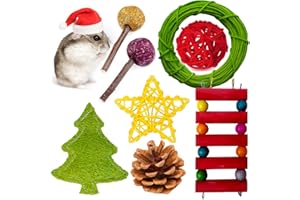 Obrlinaye 8PCS Christmas Rabbit Chew Toys, Xmas Chinchilla Toys Hamster Bunny Chew Toys for Teeth, Natural Timothy Hay Apple Wood Guinea Pig Toys for Small Pet Guinea Pigs Hamster Chinchillas Cage