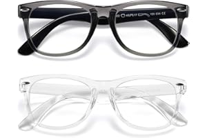 DYLB Kids Blue Light Blocking Glasses girls boys 2 pack, computer video gaming glasses for kids girls boys Age 3-10,Anti blue light & Headache (transparent black + transparent)