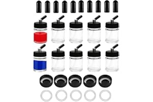 HUBEST 10pcs Airbrush Glass Bottles(60°Down Angle) 3/4oz 22cc with Jar Caps and Extra Lids O-Rings Straws,Airbrush Paint Storage Jars,for Dual Action Airbrush