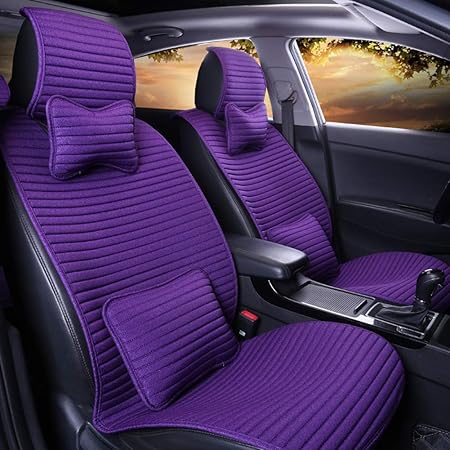 Amazon 快適なリネン生地カーシートカバーセット 簡単にはオールシーズンズのために ユニバーサルをインストールするには ほとんどの車 複数色 に適し 紫色 シートカバー 車 バイク