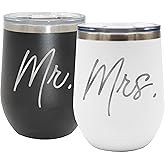 My Personal Memories 12 oz Mr and Mrs Insulated Wine Tumbler Set of 2 (Black, White)