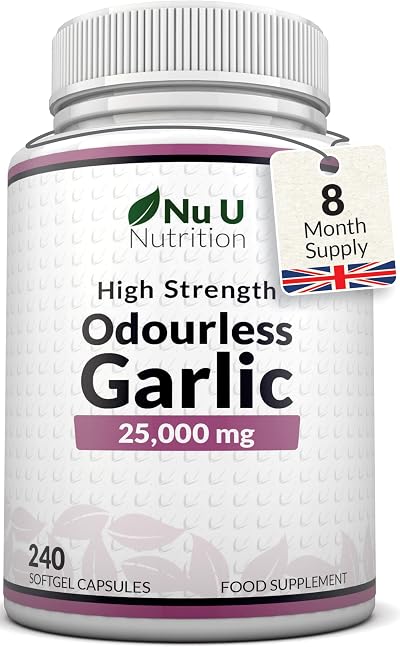 Nu U Nutrition Garlic Capsules 25,000 mg 240 Softgels 8 Month Supply UK