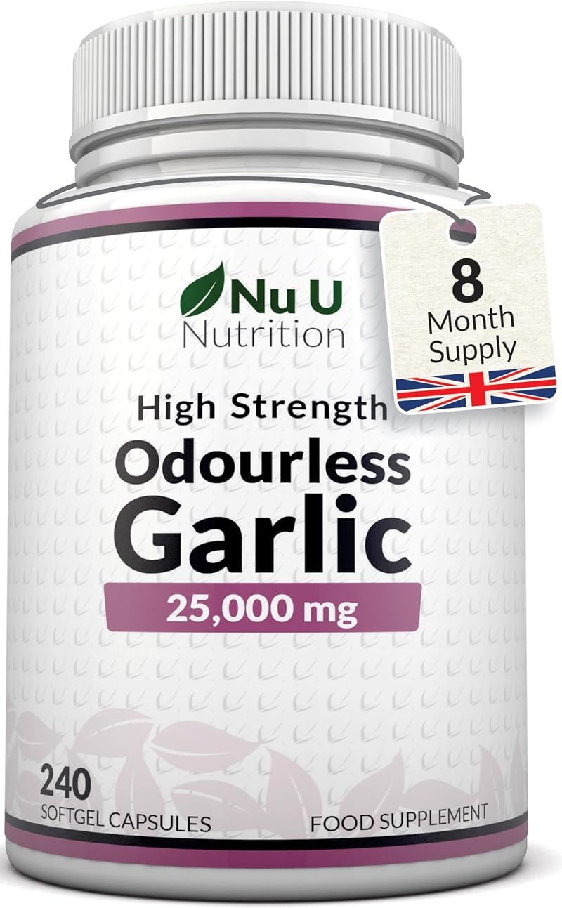 Nu U Nutrition Garlic Capsules 25,000 mg 240 Softgels 8 Month Supply UK